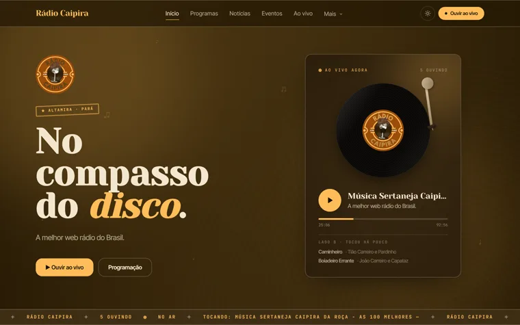 Site da Rádio Caipira